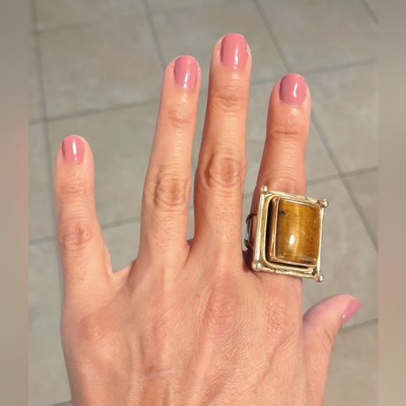 Bulky Unisex Ring Tiger Eye stone Adjustable Size US 7 - Picture 3 of 13